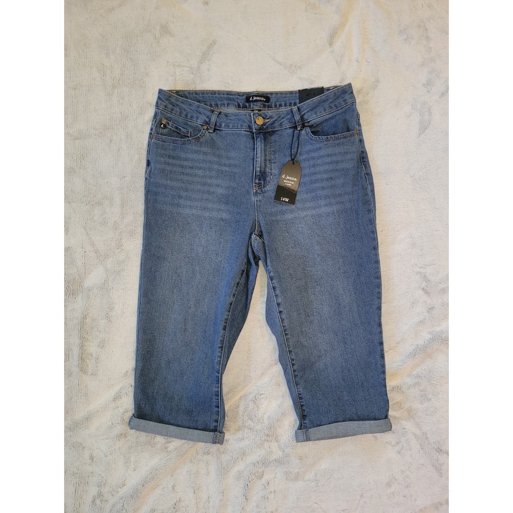 D Jeans Womens 14W High Rise Capri Denim Jeans Pants Blue Roll Cuff Stretch